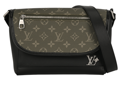 Pulse Messenger, &pound;1,200, Handbags, Black/Green, Canvas, Front view